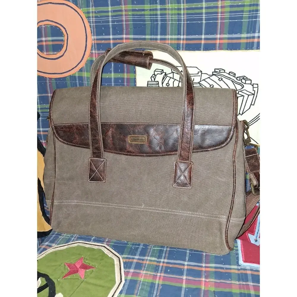 Vintage A. Lazzaro Canvas Leather Laptop Briefcase Messenger Bag Travel Carry On